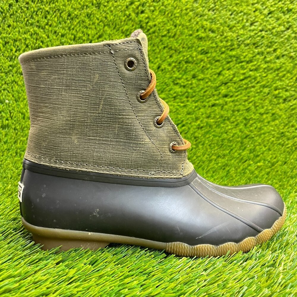 Sperry Saltwater Womens Size 7 Brown Green Classic Outdoor Waterproof Duck Boots